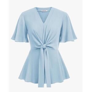 NWT‎ GRACE KARIN Womens Light Blue Tie Front Bell Sleeve Peplum Top Size 2XL